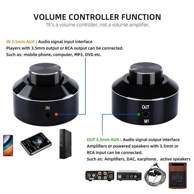 Alt view image 6 of 7 - Mini Active Volume Control Knob Volume Controller 3.5mm Audio Adjuster PC Speaker Amplifier Switcher,Volume Control Knob Speaker Audio Adjuster for Win10/8/7/Vista/XP/Mac KL