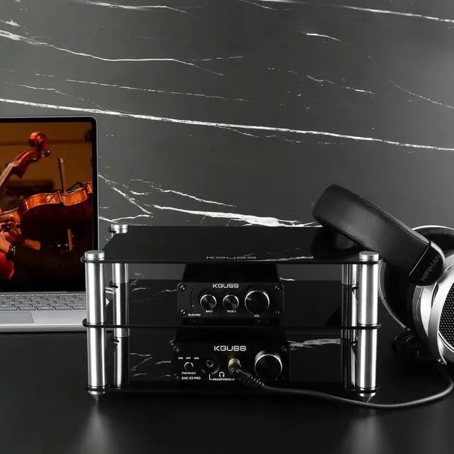 Alt view image 6 of 6 - Mini Audio Component Rack Black Acrylic 2-Layer Rack Aluminium Holders Small Desktop Rack for HiFi Audio Equipment dac Amplifier Amp (Black)