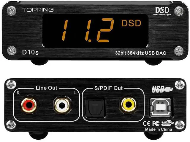 Main image of D10s HiFi USB DAC - ES9038Q2M DAC XMOS XU208 PCM384kHz DSD256 Hi-Res Audio Desktop Decoder for PC Black