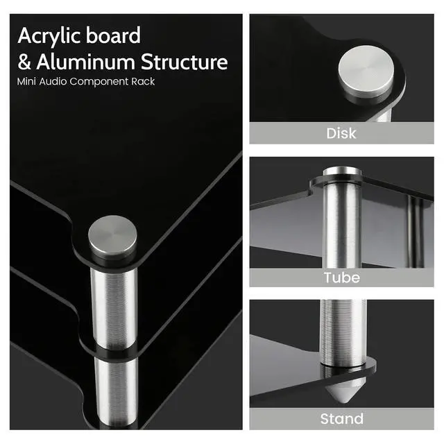 Alt view image 4 of 6 - Mini Audio Component Rack Black Acrylic 2-Layer Rack Aluminium Holders Small Desktop Rack for HiFi Audio Equipment dac Amplifier Amp (Black)