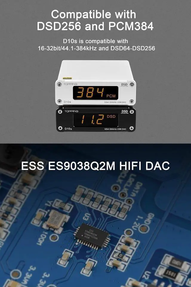 Alt view image 5 of 7 - D10s HiFi USB DAC - ES9038Q2M DAC XMOS XU208 PCM384kHz DSD256 Hi-Res Audio Desktop Decoder for PC Black