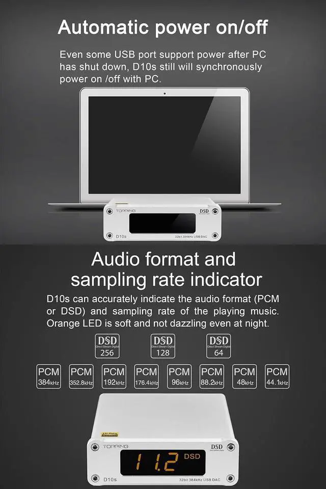 Alt view image 7 of 7 - D10s HiFi USB DAC - ES9038Q2M DAC XMOS XU208 PCM384kHz DSD256 Hi-Res Audio Desktop Decoder for PC Black