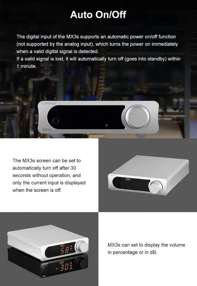 Alt view image 5 of 7 - MX3s Amplifier 62W x 2 Class D Power amp Subwoofer Out 700mW x 2 Headphone amp 24-bit/192kHz AKM USB C DAC Bluetooth SupportSilver
