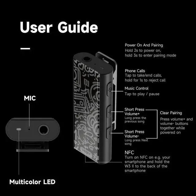 Alt view image 6 of 7 - W3 II Headphone Amp Bluetooth 5.2 Receiver USB DAC for Car Audio/Smartphone/PC/Laptop