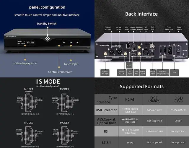 Alt view image 3 of 7 - R26II Network Streaming DAC - Fully Discrete 26bit R2R Native 1bit dsd XMOS DSD512 PCM768kHz GCLK-02 1hz PLL tech Support exteral 10Mhz Clock (Black)