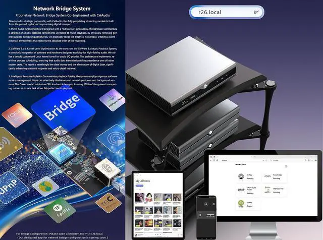 Alt view image 6 of 7 - R26II Network Streaming DAC - Fully Discrete 26bit R2R Native 1bit dsd XMOS DSD512 PCM768kHz GCLK-02 1hz PLL tech Support exteral 10Mhz Clock (Black)