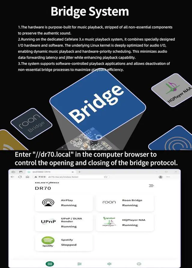 Alt view image 5 of 7 - AUDALYTIC DR70N R2R Streaming DAC - Home Audio Network Bridge Streaming CK-01 Clock Native 1-bit DSD D/A-Converter DSD512&PCM768kHz (Black)