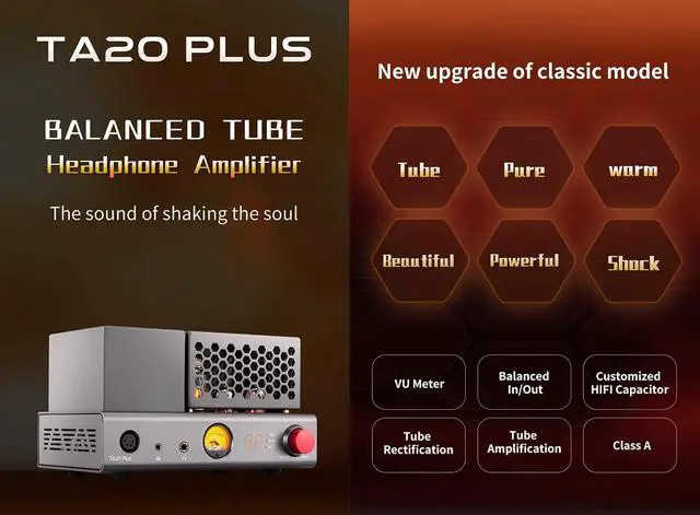 Alt view image 2 of 7 - TA20 Plus Tube Headphone Amplifier - Class A Amp with VU Meter Balanced in/Out Power up to 2000mW for 16~600 Headphone amp