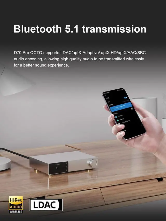 Alt view image 5 of 7 - D70 Pro OCTO DAC - 8X CS43198 Bluetooth 5.1 LDAC Aurora UI Colour Display RCA & XLR Output HiFi Decoder with Remote Control (Black)