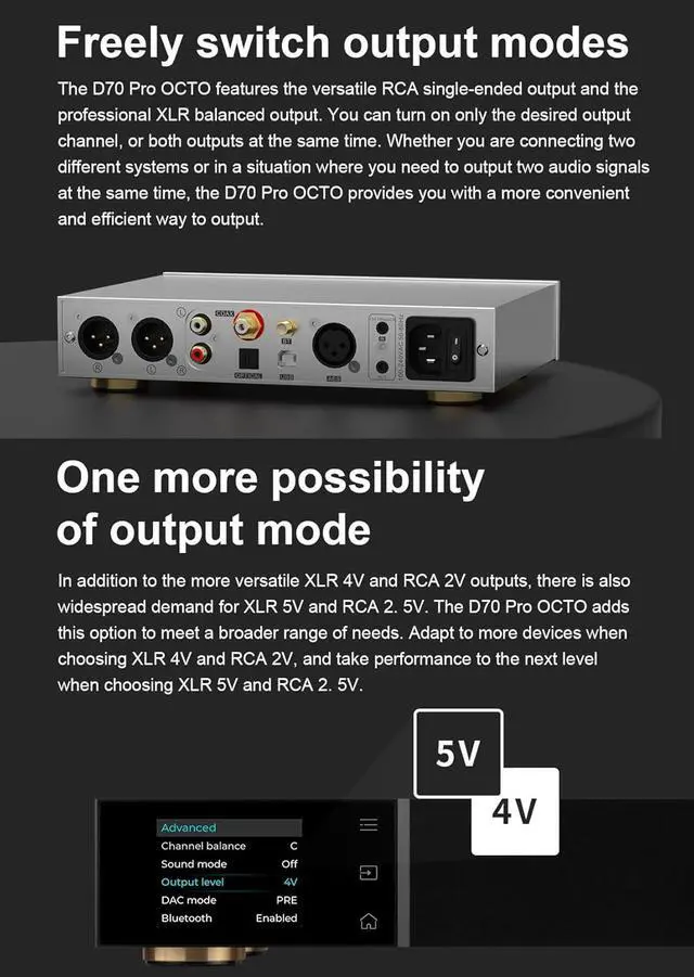 Alt view image 7 of 7 - D70 Pro OCTO DAC - 8X CS43198 Bluetooth 5.1 LDAC Aurora UI Colour Display RCA & XLR Output HiFi Decoder with Remote Control (Black)