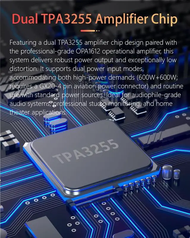 Alt view image 5 of 7 - FX-Audio- L06 Fully Balanced Power Amplifier with VU Meter - 500W + 500W Dual TPA3255 HiFi Class D Stereo Digital HiFi Amp for 2-8 Passive Speaker Home Audio