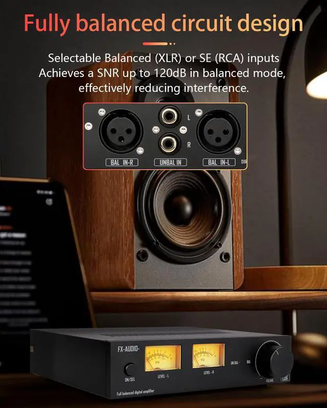 Alt view image 6 of 7 - FX-Audio- L06 Fully Balanced Power Amplifier with VU Meter - 500W + 500W Dual TPA3255 HiFi Class D Stereo Digital HiFi Amp for 2-8 Passive Speaker Home Audio
