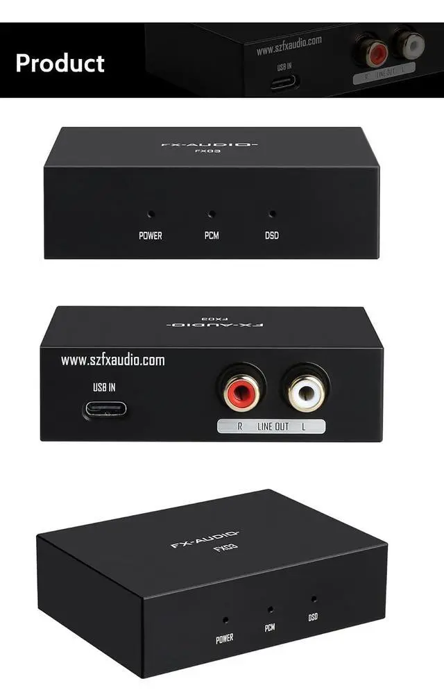 Alt view image 6 of 7 - FX-Audio FX03 USB C DAC 384Khz DAC Decorder USB-C to RCA Digital to Analog Audio Converter Support DSD 256 PCM 32Bit for Set-top Box,Mobile Phone,Computer,Game Machine