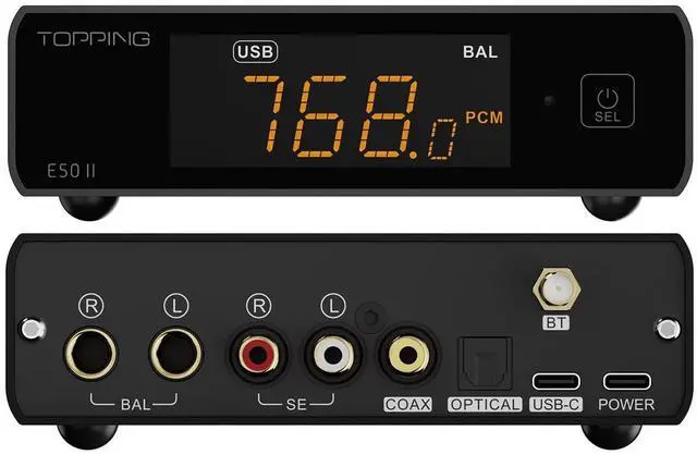 Alt view image 2 of 7 - Topping E50 II DAC AK4497S DSD512 PCM768kHz BT Supported USB Decoder with Remote Control (Black)