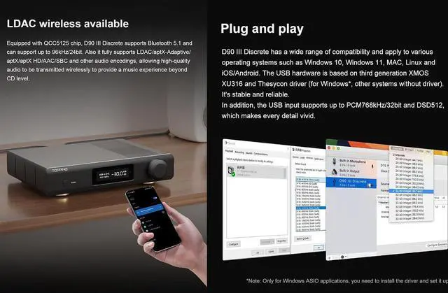 Alt view image 6 of 7 - D90 III Discrete Full Balance HiFi DAC Preamplifier - BT 5.1 Support LDAC PEQ Adjustment with Bluetooth Remote Control (Black)