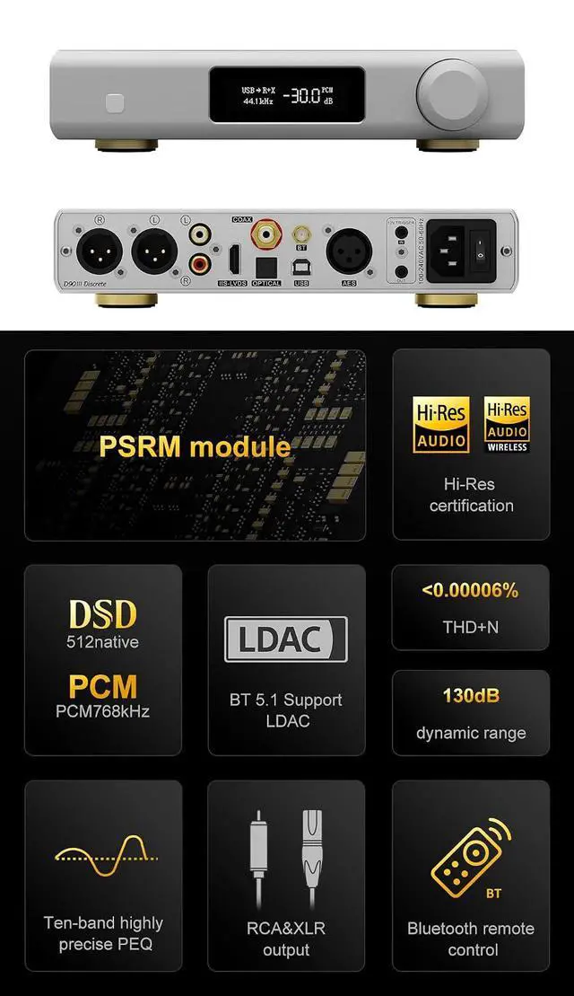 Alt view image 2 of 7 - D90 III Discrete Full Balance HiFi DAC Preamplifier - BT 5.1 Support LDAC PEQ Adjustment with Bluetooth Remote Control (Silver)