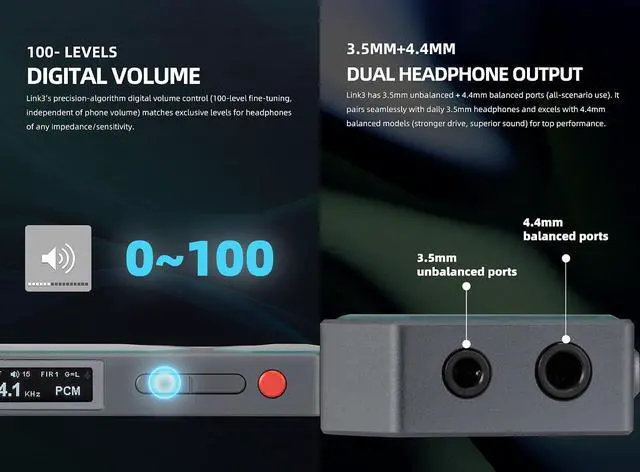 Alt view image 5 of 7 - LINK3 USB DAC Headphone Amplifier - ES9039Q2M*2 DAC Chip XMOS XU316 1000mw Output Power 3.5+4.4 Headphone Out Color Display