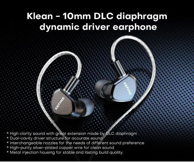 Alt view image 2 of 7 - KEFINE Klean HiFi Wired in-Ear Monitors, 10mm DLC Diaphragm Dynamic Driver in Ear Earphones, with 0.78mm 2-pin Detachable Silver-Plated Cable, Gaming Earbuds (No Mic 3.5mm, Black)