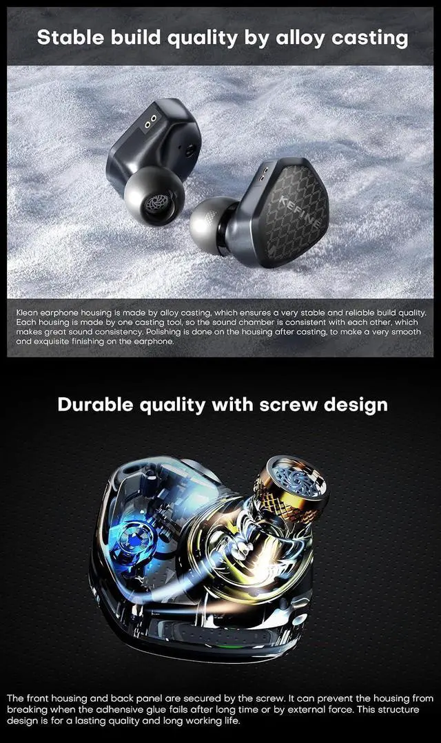 Alt view image 5 of 7 - KEFINE Klean HiFi Wired in-Ear Monitors, 10mm DLC Diaphragm Dynamic Driver in Ear Earphones, with 0.78mm 2-pin Detachable Silver-Plated Cable, Gaming Earbuds (No Mic 3.5mm, Black)