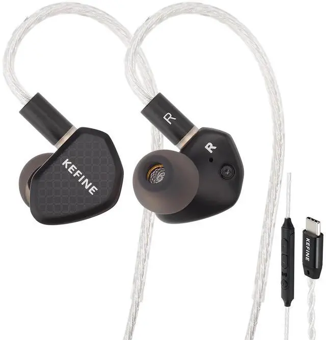 Main image of KEFINE Klean HiFi Wired in-Ear Monitors, 10mm DLC Diaphragm Dynamic Driver in Ear Earphones, with 0.78mm 2-pin Detachable Silver-Plated Cable, Gaming Earbuds (with Mic Type-C, Black)