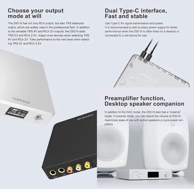 Alt view image 7 of 7 - D50 III DAC Preamplifier - LDAC Bluetooth 5.1 Dual ES9039Q2M D/A Chips Supports DSD512 PCM768kHz,PEQ Adjustment and Remote Control (Black)