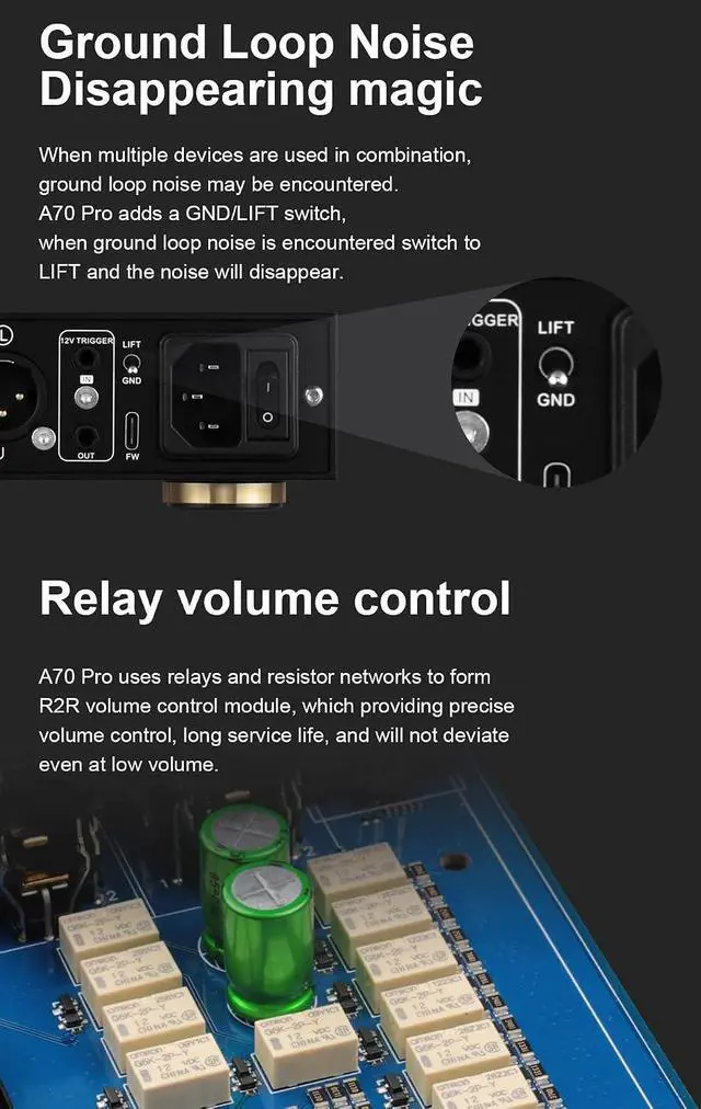Alt view image 3 of 7 - A70Pro Fully Balanced Headphone Amplifier Preamp - 17000mWx2 Output Power, 2 Gain, R2R Relay Volume Control, Full Color Dispaly HiFi Audio Support Extensions(Silver)