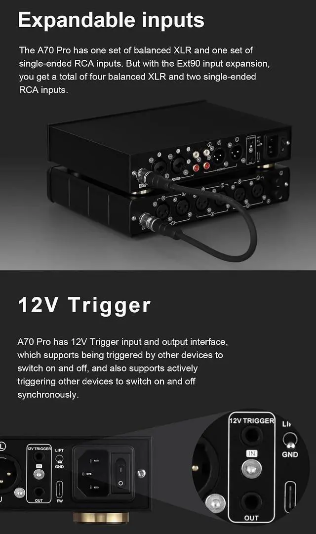 Alt view image 5 of 7 - A70Pro Fully Balanced Headphone Amplifier Preamp - 17000mWx2 Output Power, 2 Gain, R2R Relay Volume Control, Full Color Dispaly HiFi Audio Support Extensions(Silver)