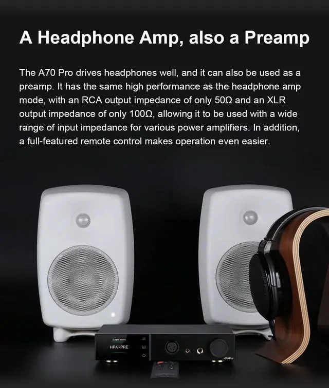 Alt view image 7 of 7 - A70Pro Fully Balanced Headphone Amplifier Preamp - 17000mWx2 Output Power, 2 Gain, R2R Relay Volume Control, Full Color Dispaly HiFi Audio Support Extensions(Silver)