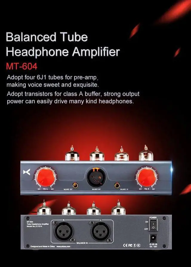 Alt view image 2 of 7 - MT-604 Balanced Tube Amplifier Headphone amp - Four 6J1 Tubes for pre-amp, Transistor for Class-A Amplifier