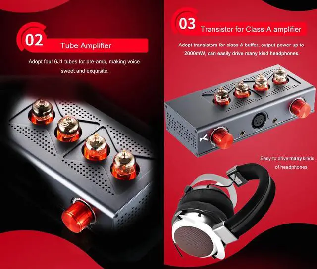 Alt view image 4 of 7 - MT-604 Balanced Tube Amplifier Headphone amp - Four 6J1 Tubes for pre-amp, Transistor for Class-A Amplifier