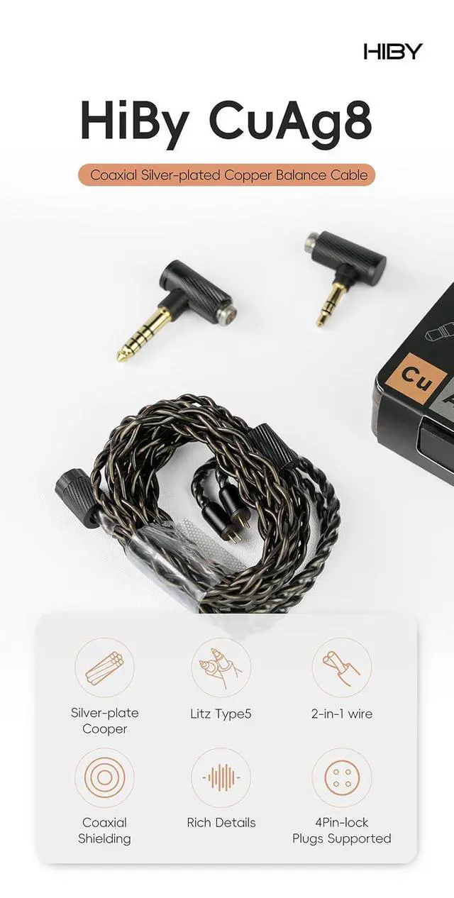 Alt view image 2 of 7 - CuAg8 Balance Earphone Cable Coaxial Silver-Plated Copper Litz Type5 Coaxial Shielding 4Pin-Lock Plugs 3.5mm+4.4mm Jack
