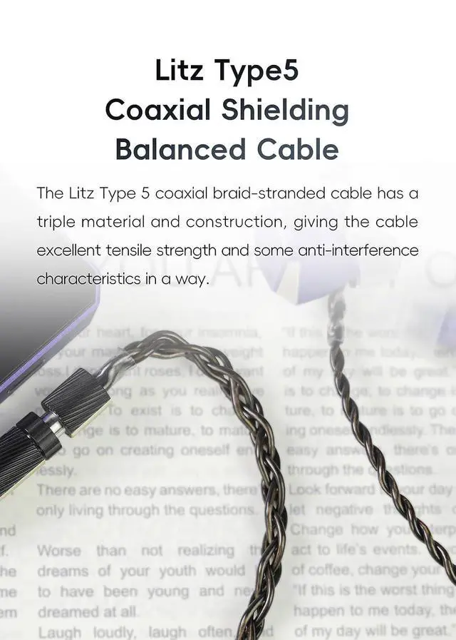 Alt view image 3 of 7 - CuAg8 Balance Earphone Cable Coaxial Silver-Plated Copper Litz Type5 Coaxial Shielding 4Pin-Lock Plugs 3.5mm+4.4mm Jack