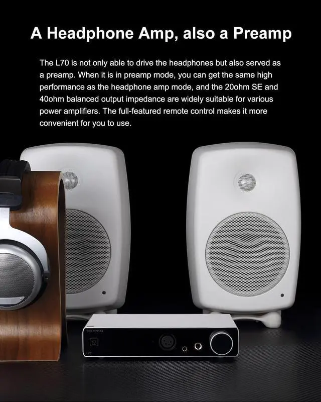 Alt view image 7 of 7 - L70 Fully Balanced NFCA Headphone Amp - 4-Pin-XLR/4.4mm Balanced/6.35mm SE Headphone Jacks Amplifier 7500mW x 2 Ouput R2R Volume Control HiFi Amp Audio Hi-Res Preamplifier(Black)