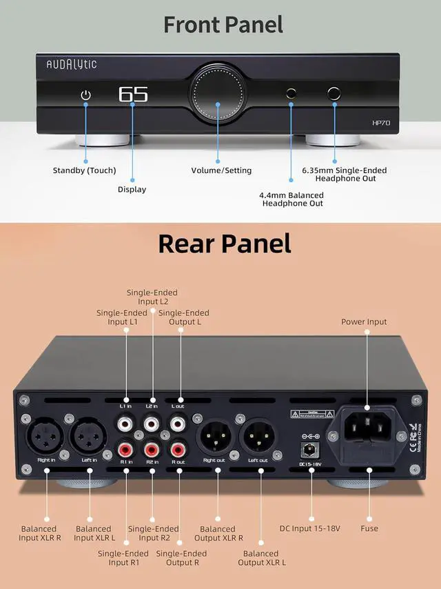 Alt view image 3 of 7 - Gustard AUDALYTIC HP70 Fully Balanced Discrete Headphone Amplifer - Class A Amplifier LME49720 Dual op-amp Preamp 3 line inputs and 2 preamp outputs Remote Control Support (Silver)