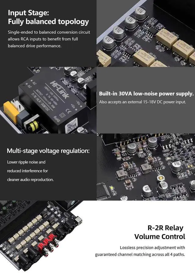 Alt view image 6 of 7 - Gustard AUDALYTIC HP70 Fully Balanced Discrete Headphone Amplifer - Class A Amplifier LME49720 Dual op-amp Preamp 3 line inputs and 2 preamp outputs Remote Control Support (Silver)