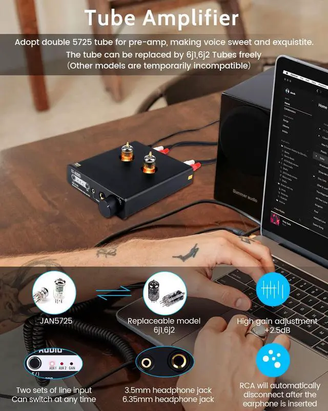 Alt view image 7 of 7 - FX Audio DAC-X6 USB DAC AMP Combo and Tube 02 Pro 5725 Tube Pre-amp