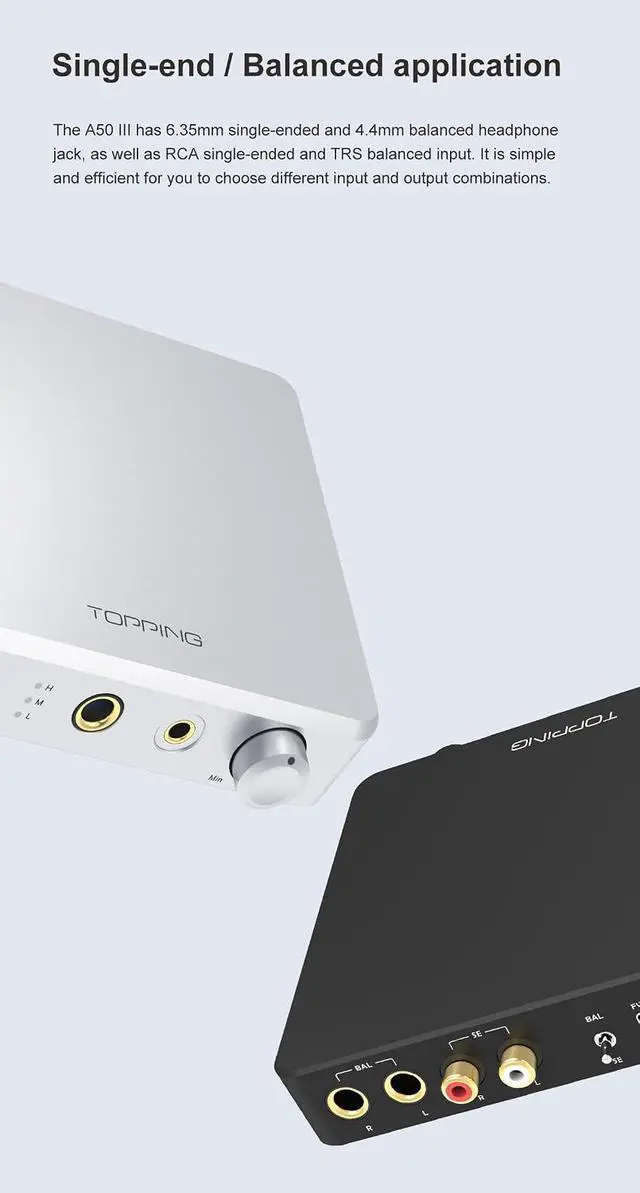 Alt view image 6 of 7 - A50 III NFCA Headphone amp Pre-Amplifier - SE/BAL Input 6.35mm Single-end 4.4mm Balanced Jack 3500mW x2 Powerful Output (A50III Silver)
