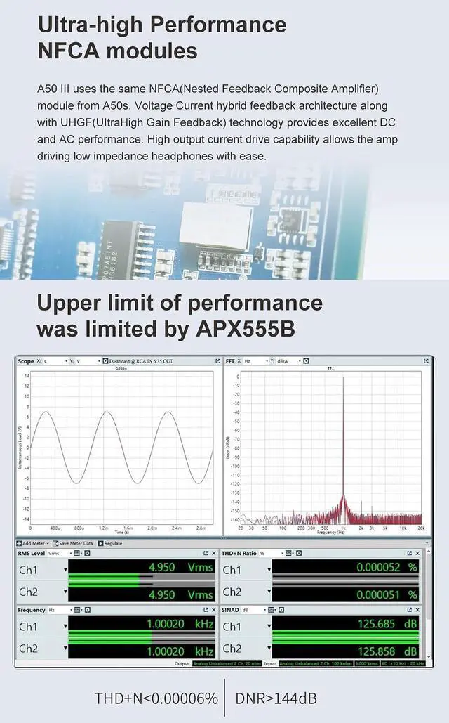 Alt view image 4 of 7 - A50 III NFCA Headphone amp Pre-Amplifier - SE/BAL Input 6.35mm Single-end 4.4mm Balanced Jack 3500mW x2 Powerful Output (A50III Silver)