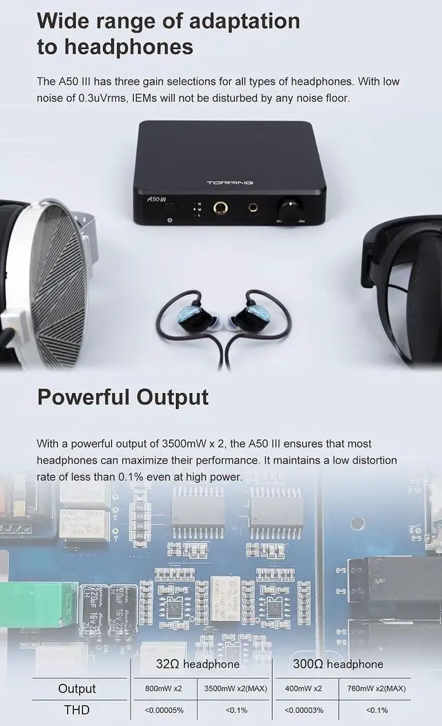 Alt view image 7 of 7 - A50 III NFCA Headphone amp Pre-Amplifier - SE/BAL Input 6.35mm Single-end 4.4mm Balanced Jack 3500mW x2 Powerful Output (A50III Silver)