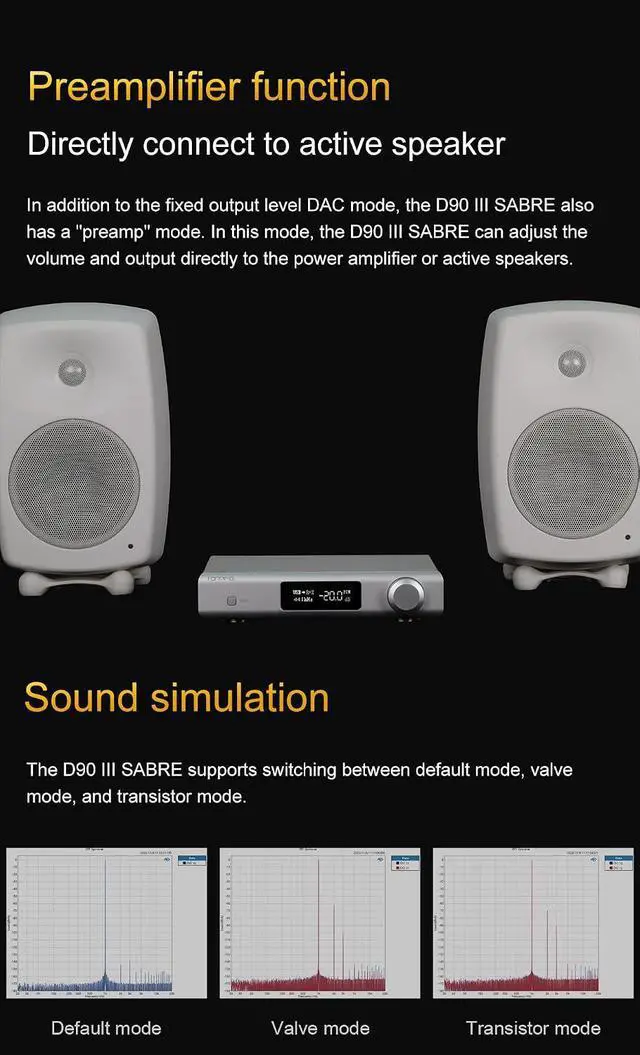 Alt view image 7 of 7 - D90 III Sabre MQA Full Balance HiFi DAC Bluetooth 5.1 ES9039SPROx2 DSD512 PCM32bit/768kHz USB/Coax/Opt/AES/IIS Desktop Audio Preamp (Black)