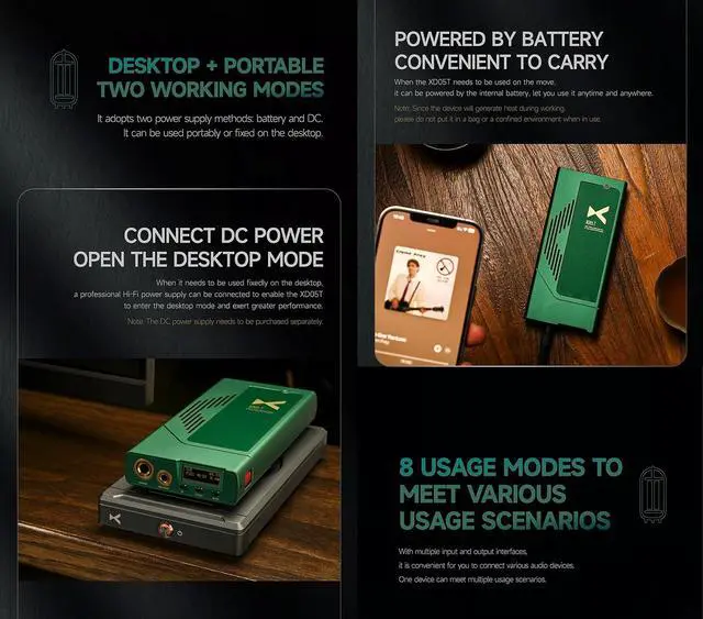 Alt view image 7 of 7 - XD05 T Portable DAC & Tube Balanced Headphone Amplifier - 1500mW AMP ES9039Q2M MQA DAC DSD512 32Bit/768kHz Bluetooth5.1/USB/Coaxial/Optical/AUX Input