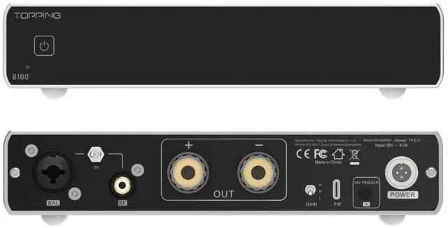 Main image of B100 Mono Pure Power Amplifier - 100W Ouput BAL/SE Input 3 Gain 151dB SNR and DNR AMP with 12V Trigger (Silver)