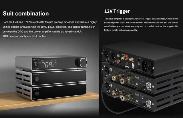 Alt view image 7 of 7 - B100 Mono Pure Power Amplifier - 100W Ouput BAL/SE Input 3 Gain 151dB SNR and DNR AMP with 12V Trigger (Black)