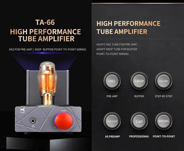 Alt view image 3 of 7 - TA-66 Tube Headphone Amplifier, 60~600 Headphone amp, 6N2 Tube for Preamp, 6N5P Tube for Buffer