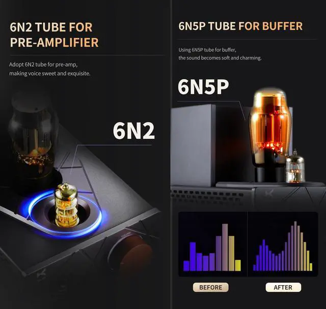 Alt view image 4 of 7 - TA-66 Tube Headphone Amplifier, 60~600 Headphone amp, 6N2 Tube for Preamp, 6N5P Tube for Buffer