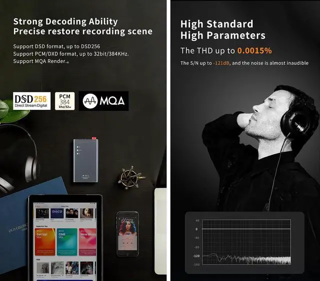 Alt view image 4 of 7 - XD05 PLUS2 Portable DAC Headphone Amp - 1200mw Out Power Bluetooth 5.1 USB Support UAC1.0/2.0 PCM384KHZ/DSD256/MQA with EQ Adjustment
