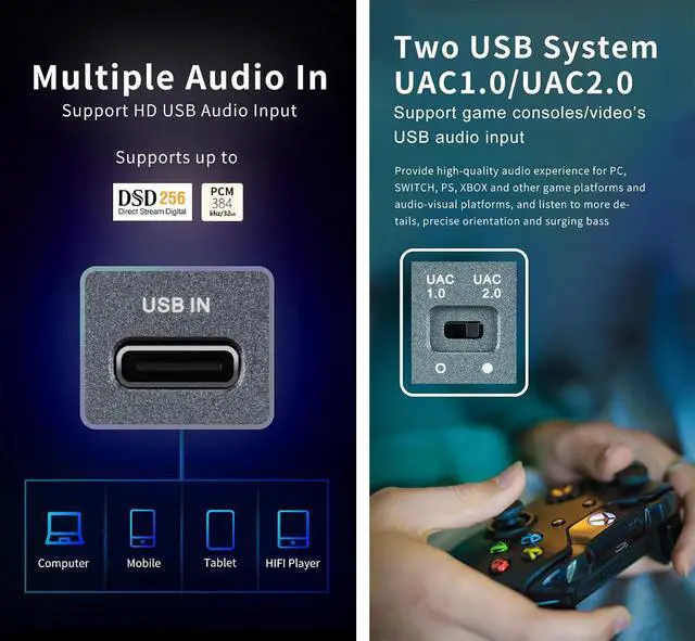 Alt view image 6 of 7 - XD05 PLUS2 Portable DAC Headphone Amp - 1200mw Out Power Bluetooth 5.1 USB Support UAC1.0/2.0 PCM384KHZ/DSD256/MQA with EQ Adjustment