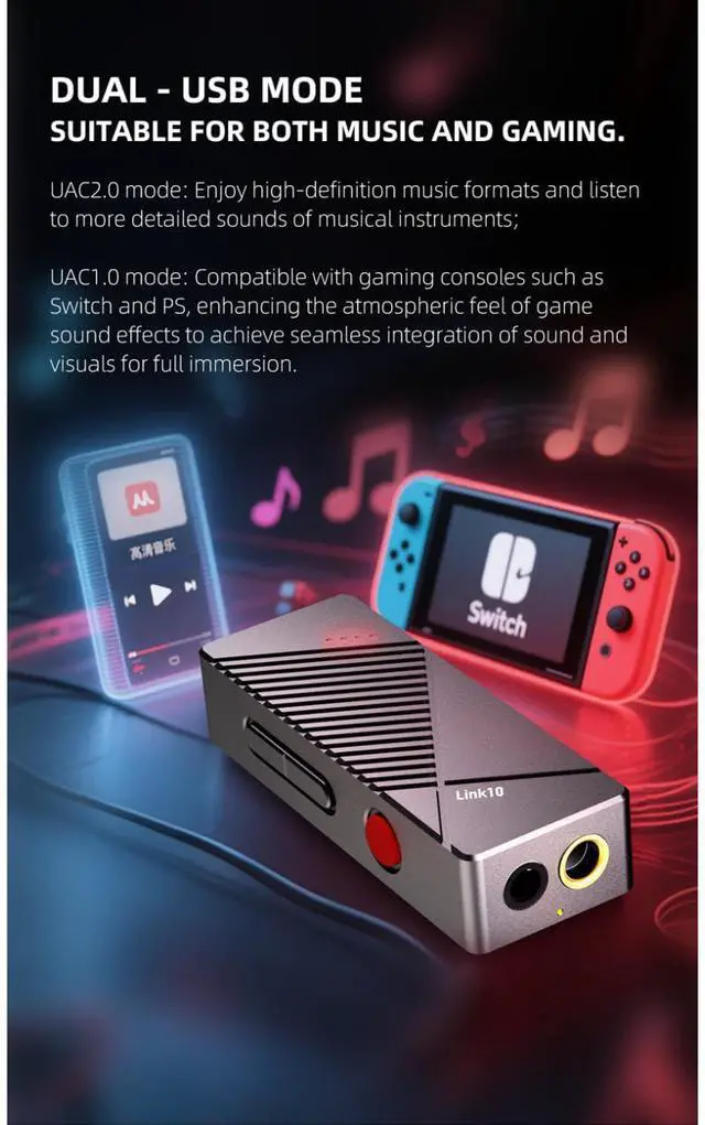 Alt view image 5 of 7 - LINK10 Portable Mini USB DAC Headphone Amplifier 3.5 and 4.4mm - Dual CS43131 HiFi DAC Chip 32Bit 384khz DSD256 1.0/2.0 Two USB Mode