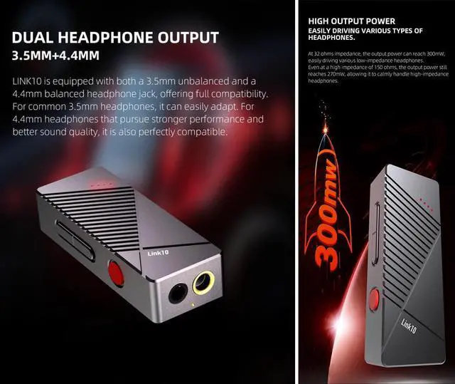 Alt view image 4 of 7 - LINK10 Portable Mini USB DAC Headphone Amplifier 3.5 and 4.4mm - Dual CS43131 HiFi DAC Chip 32Bit 384khz DSD256 1.0/2.0 Two USB Mode