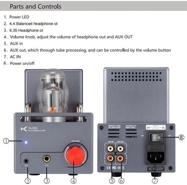 Alt view image 6 of 7 - TA-26S Tube Amplifier, 6N8P Tube as the Preamp, 6N5P Tube for Buffer, 4.4 Balanced/6.35mm Headphone Amp